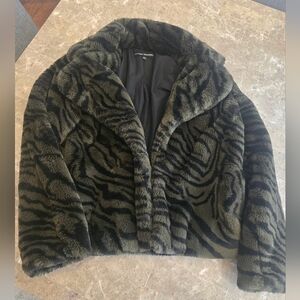 Catherine Malandrino Black and Green Zebra Fuzzy Jacket Sz S